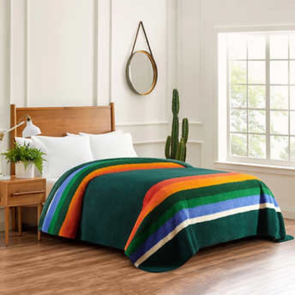 Pendleton Sherpa Fleece Reversible Blanket Throw GREEN KING BRAND NEW - Picture 4 of 4